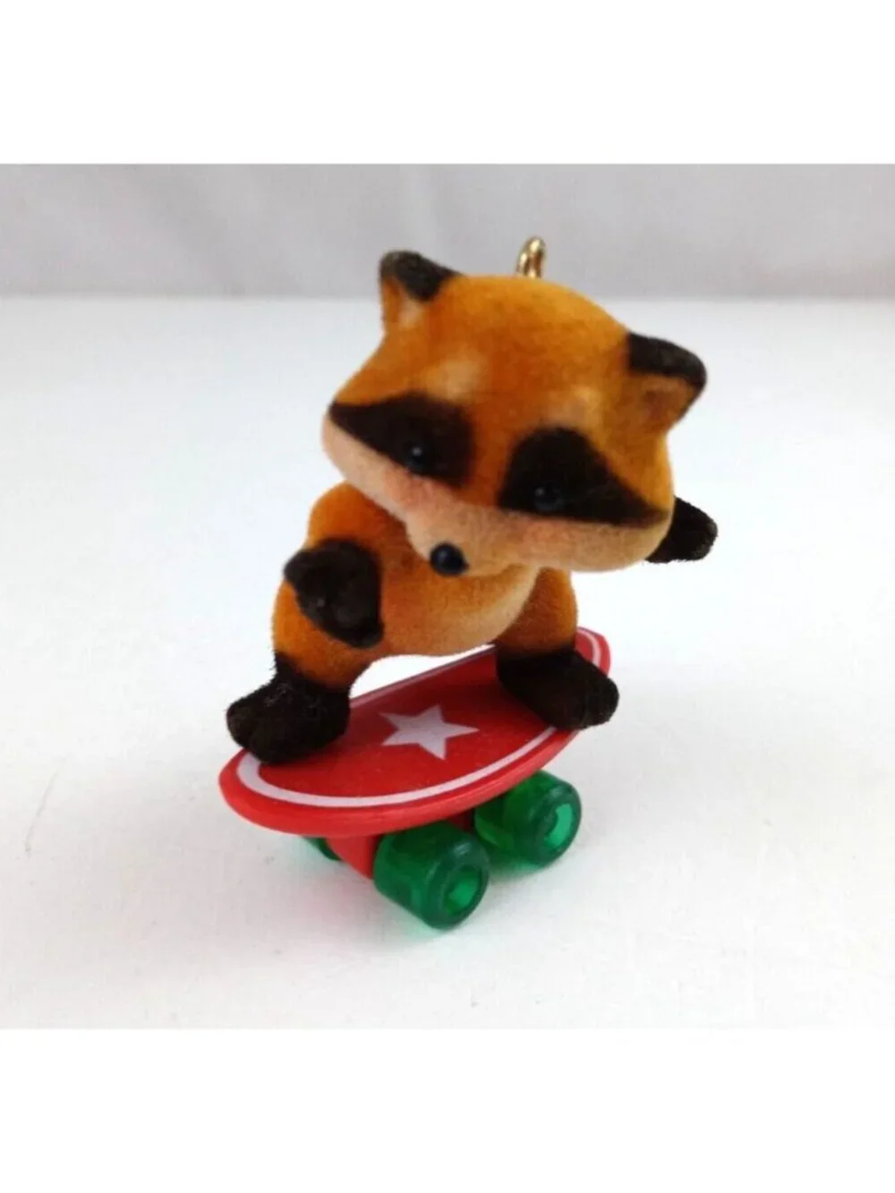 Vintage 1985 Hallmark Keepsake Ornament Flocked Fuzzy Skateboard Raccoon IOB